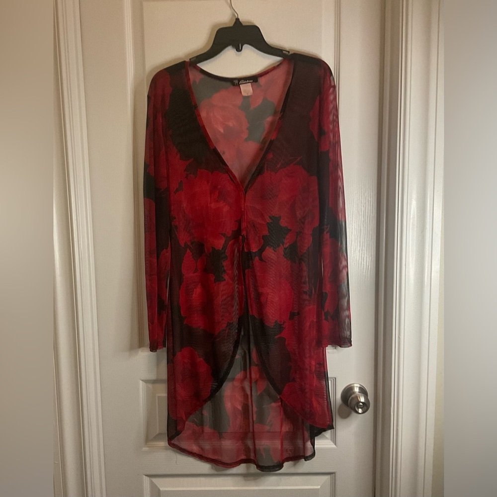 Vintage 90s Rainbow Top Women Plus 1X Mesh Floral Sheer Flowy Grunge Boho